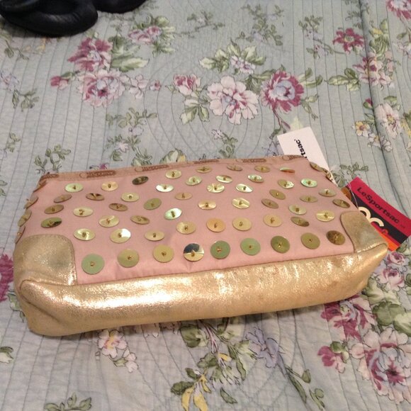 Vintage Y2K Lesportsac The OC Gold Sequined Clutch Purse - Picture 1 of 5
